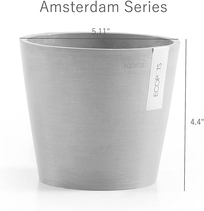 Ecopots Amsterdam Mini Durable Modern Round Recycled-Based Composite Flower Pot Planter, Grey, 3"