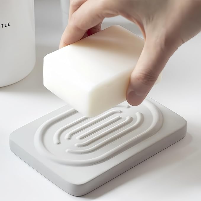 Soap Tray Water Absorbing Diatomite Dish Shampoo Bar Soap Holder Quick Dry Stone Soap Bar Holders Fast Drying Soap Saver Diatomaceous Earth Dishes for Shower Bathroom Bathtub Sink Organizer (Grey)