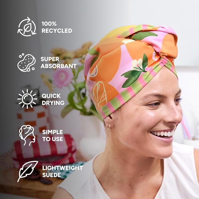 Dock & Bay Turban Hair Towel - for Home & The Beach - Super Absorbent, Quick Dry - Squeeze The Day