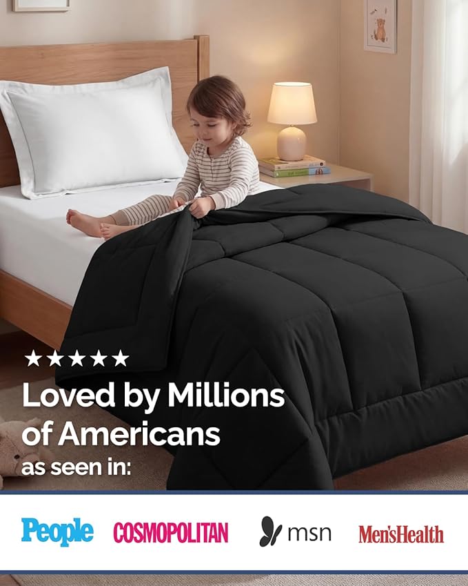 Twin Size, Black Alternative Down Comforter - Warm, Lightweight & Breathable Hotel Quality Bedding Set for Men, Women, Kids and Teens - All Season Oversized Cooling Microfiber Duvet Insert Comforter