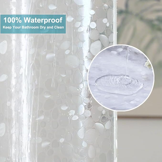Short Shower Curtain Liner 65 inch, Pebble Translucent EVA Bath Shower Liners, Heavy Duty, Cobblestone, 72 x 65 inch