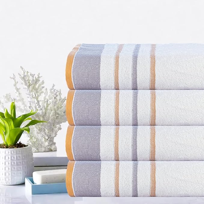 CASA COPENHAGEN White Bay 4Pcs 100% Egyptian Cotton Designer Hand Towels Gift Set- Grey - Beige 600 GSM, 28"x16", 4Hand Towels for Bathroom Set for Women & Men