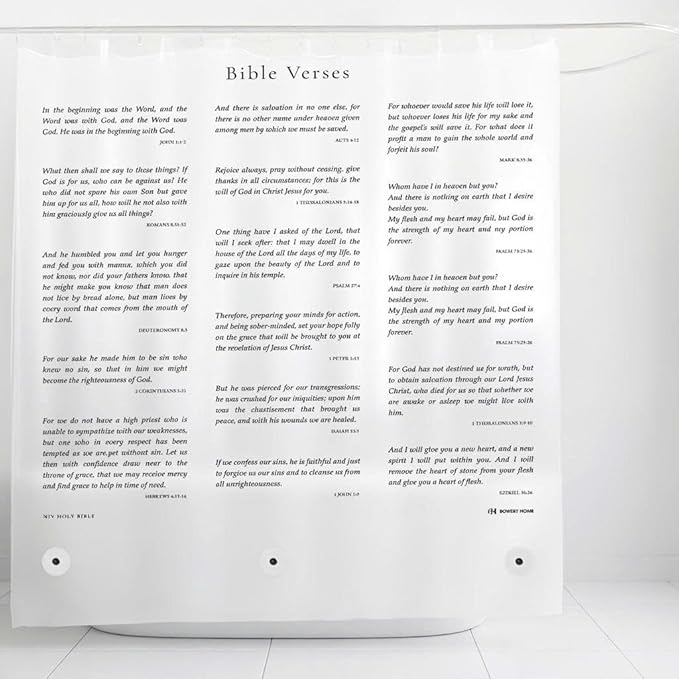 Bowery Home Eco-Friendly Recycled PEVA Shower Curtain Liner – Waterproof, Sustainable, Non-Toxic Shower Curtain Liner, NOT Made in China - 72x72in, 4G – NIV Holy Bible Verses