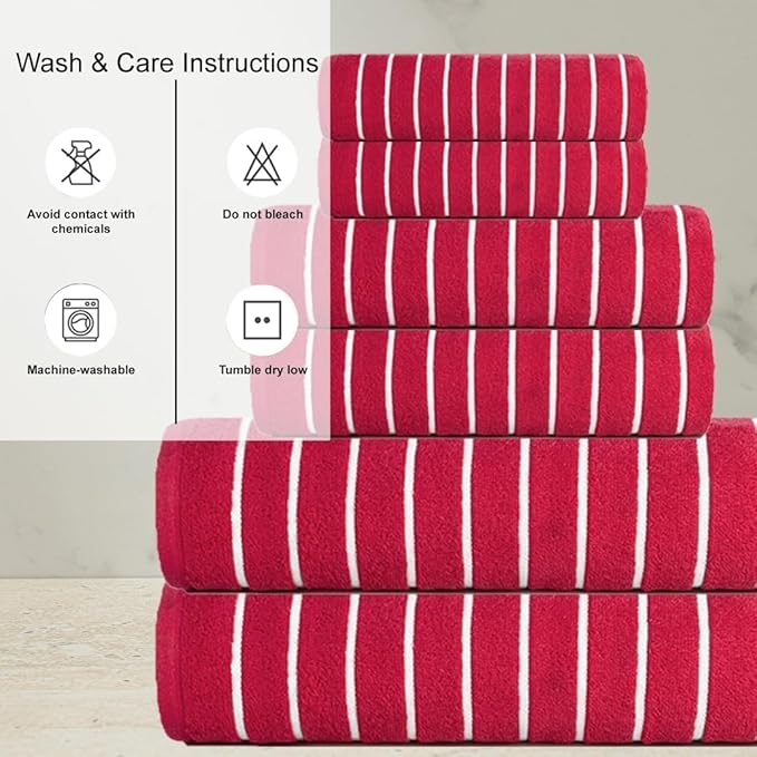 CASA COPENHAGEN Ecstatic 6Pcs 100% Egyptian Cotton Large Designer Towels Gift Set- Coral, 600GSM, 2Bath 2Hand 2Washcloths, Bath Towels for Bathroom Set for Women & Men