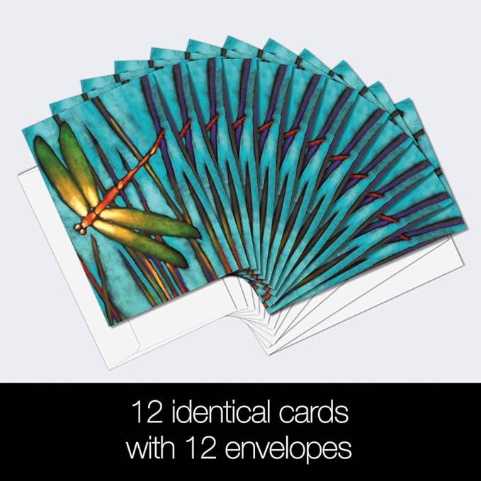 Tree-Free Greetings - All Occasion Cards - Artful Designs - 12 Greeting Cards + White Envelopes - Made in USA - 100% Recycled Paper - 4 x 6 - Beautiful Dragonfly (FS66501)