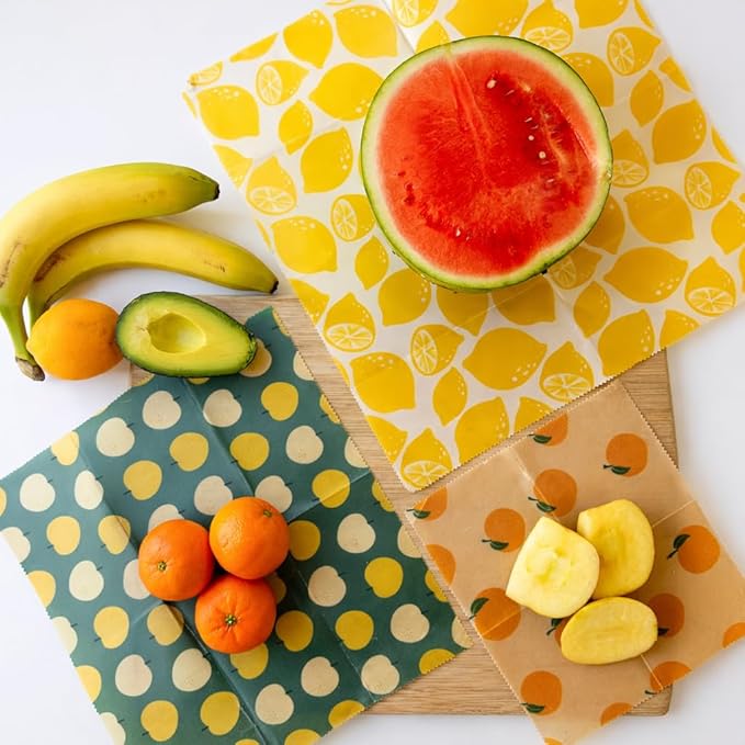 Truebee Reusable Beeswax Food Wraps 7-Pack Summer Orchard – Non Toxic, Plastic Free, Silicone Free, Sustainable, Environmentally Friendly, Organic Cotton Beeswax Wraps (S, M, L)