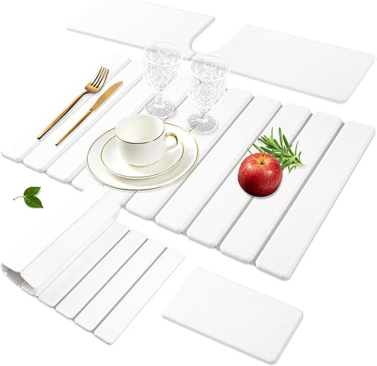 Diatomaceous Stone Drying Mat for Kitchen Counter with Sink Faucet Mat, White Absorbent Quick Dry Dish Drying Mat Set, Diatomite Stone Slat Countertop Pad for Dishes, Cups