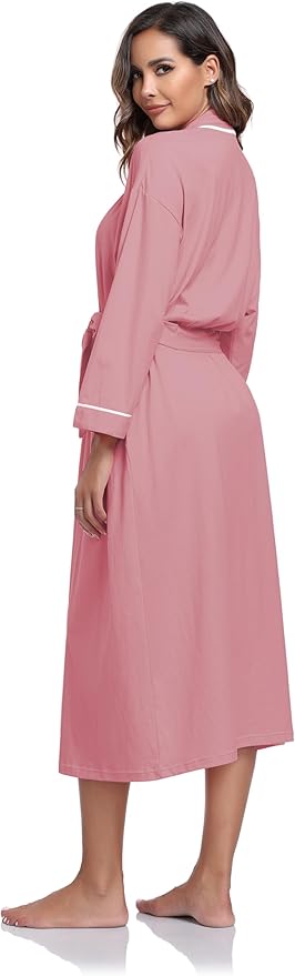 COLORFULLEAF 100% Cotton Women's Robes Summer Lightweight Kimono Soft Long Cotton Bathrobe for Women with Pockets