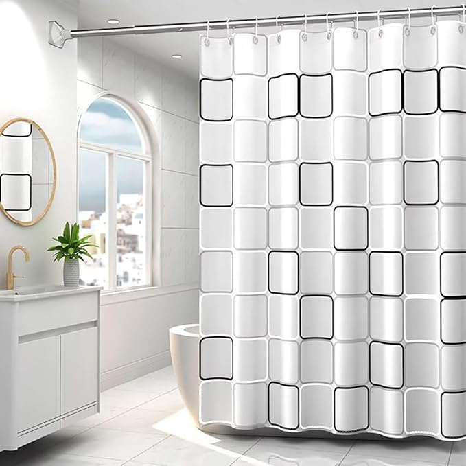 TIKABC Shower Curtain Liner, 4G PEVA Square Shower Liner, Plastic Waterproof Shower Curtains, 72x72 inch with Grommet Holes 3 Magnetic Weights
