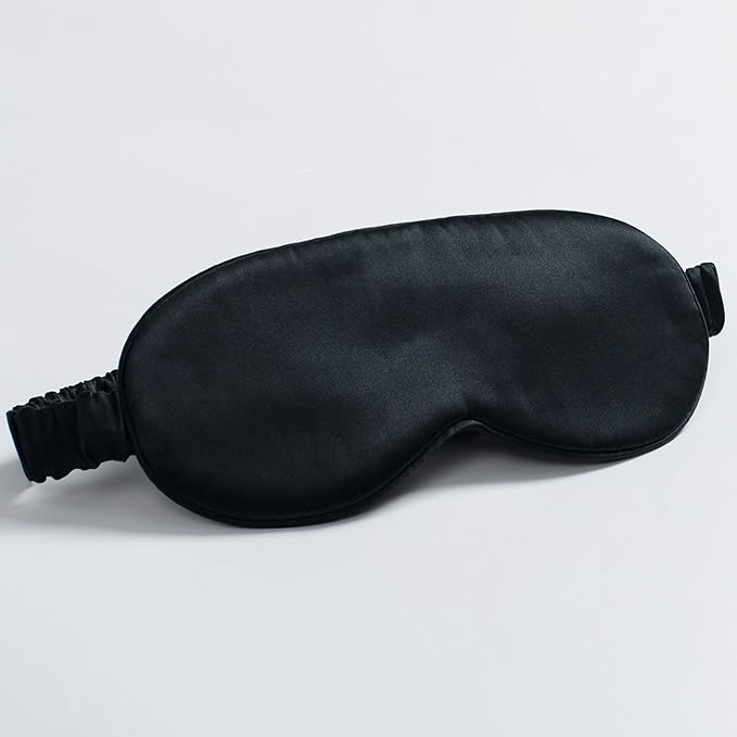 100% 22 Momme 6A Grade Double-Sided Pure Mulberry Silk Eye Mask Soft Breathable Sleep Blindfold with Elastic Headband for Men and Women Pack of 1 (Black)