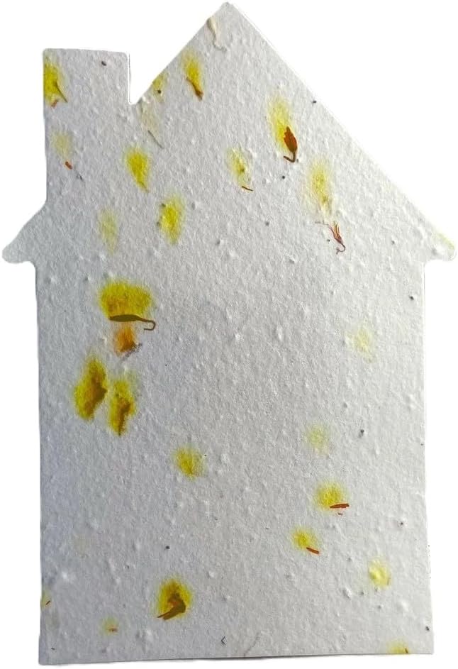 Of The Earth Handmade Paper - Wildflower Seed Paper House Shape Cards - w/Seeds & Petals - 5" x 7" - Set of 8 - Guides & Envelopes Included (07s Safflower)