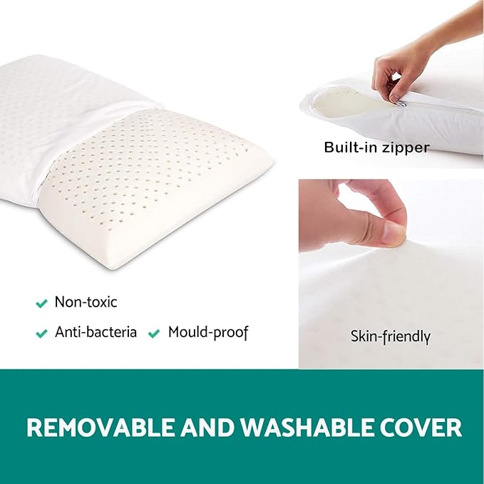 100% Natural Talalay Latex Pillow Sleeping Bed Pillows, Extra Soft Luxury Queen Pillow, Perfectly Aligns for Side/Back Pain, Stomach, Neck, Removable Breathable Cotton Cover (1, Queen (Mid Loft))