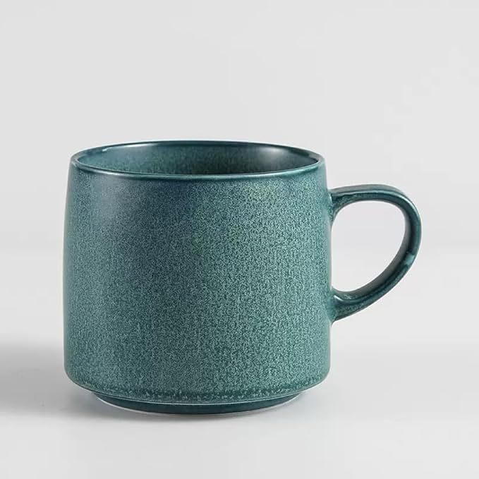 12oz Japanese Style Minimalistic Asian Rustic Reactive Glaze Ceramic Pottery Coffee Mug, Lead-Free Glaze earthen Tea Mug,Tea cup with handle, stoneware mugs, Microwave and Dishwasher Safe (Teal)