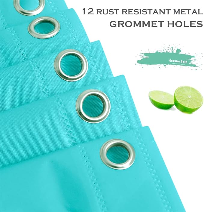 Aqua Blue Plastic Shower Curtain Or Liner, 72x72 Inch Lightweight Teal Blue Plastic Bathroom Shower Showroom Inner Curtain with Rustproof Metal Grommet Holes and Weighted Magnets