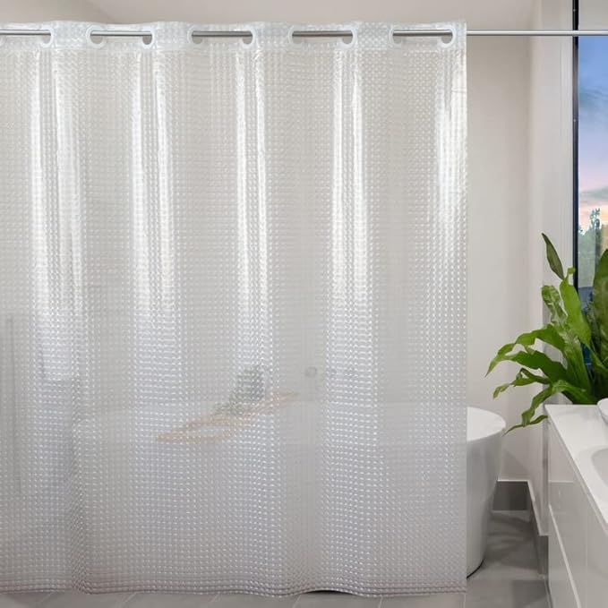 No Hooks Shower Curtain or Liner - 8G Heavy Duty Mesh Bathroom Shower Curtain No Hooks, Waterproof Plastic and PVC, Standard Size 74 x 74 Inches, Square (Diamond Pattern)
