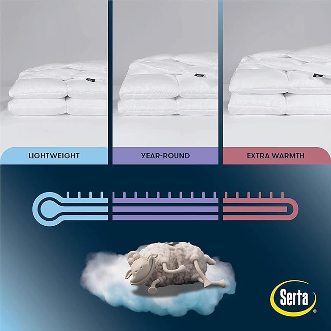 Serta Down Illusion Extra Warmth Hypoallergenic Down Alternative Comforter with Corner Loops, King/Cal King, White