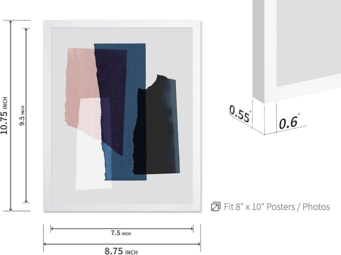 Monem Art Abstract Torn Paper Collage Print - Minimalist Modern Art Poster - Wall Decor for Living Room, Bedroom or Office - 8x10 White Framed Wall Art by Mareike Bohmer