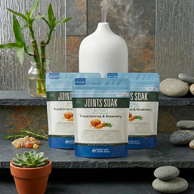 Joints Bath Soak (3 Pack) Soothing Epsom Salt with Rosemary and Frankincense Essential Oils Plus Vitamin Crystals in BPA Free Pouch Three 2 lbs Pouches 6 Lbs Total