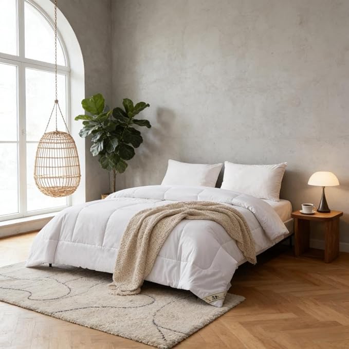 Simple&Opulence Down Alternative Comforter, Twin Size Duvet Insert with 100% Cotton Cover, Ultra-Soft Microfiber Quilted All Season Breathable Cooling Bed Comforter (Twin, White)