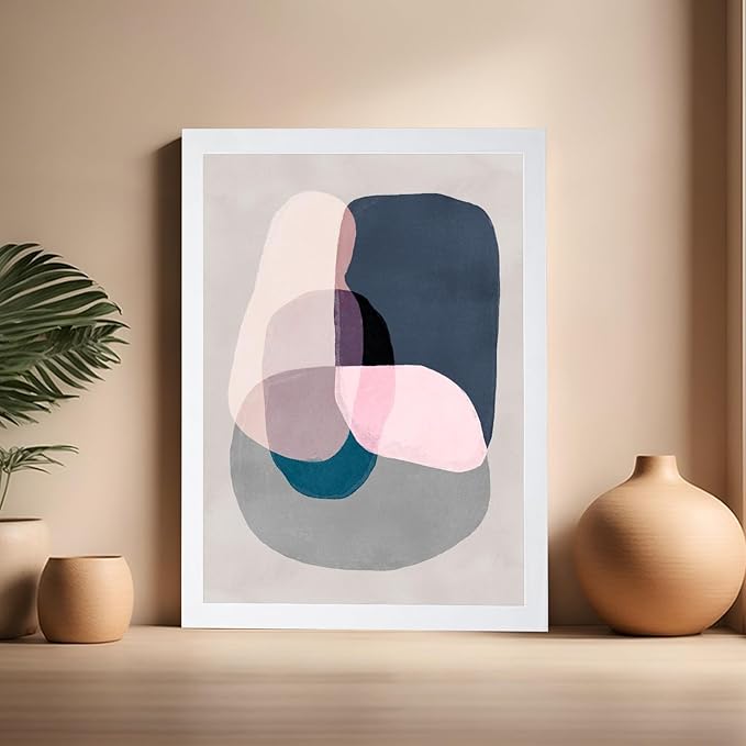 Monem Art Pastel Abstract Color Block Painting Print - Scandinavian Minimalist Art Poster - Wall Decor for Living Room, Bedroom or Office - 16x20 White Framed Wall Art by Mareike Bohmer