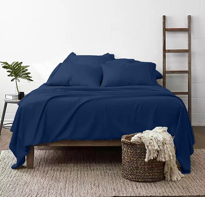100% Real Certified Organic Cotton Bedsheet Set, Twin-XL Size 6 Piece 1000 Thread Count Sheets Sets, [1 Fitted + 1 Flat + 4 Pillowcases], Extra 24" Deep Pocket - Mediterranean Blue