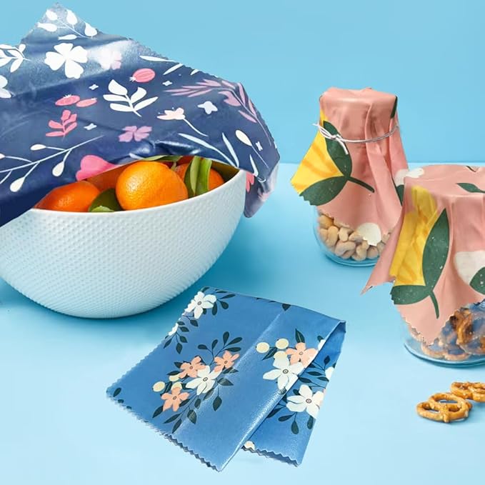 9 Pack Beeswax Wraps for Food, Reusable Organic Cotton Food Storage Covers for Bread, Cheese, Fruit, and Vegetables, Plastic Free Kitchen Supplies, 3 Sizes