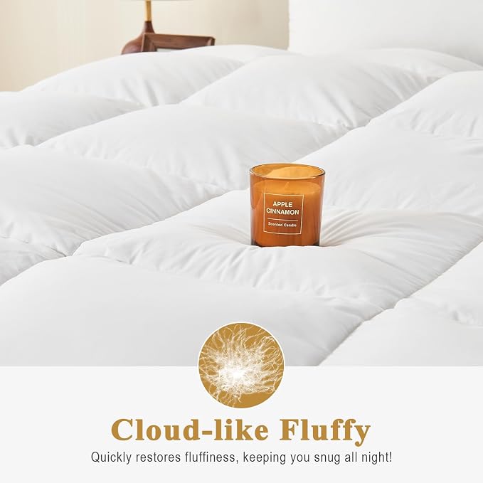 TOPGREEN Organic Feather Down Comforter Twin Size, Luxury Extra-Fluffy Duvet Insert, All Season Bed Comforter with Ultra-Soft Organic Cotton Case (68x90 Inch, Ivory White)