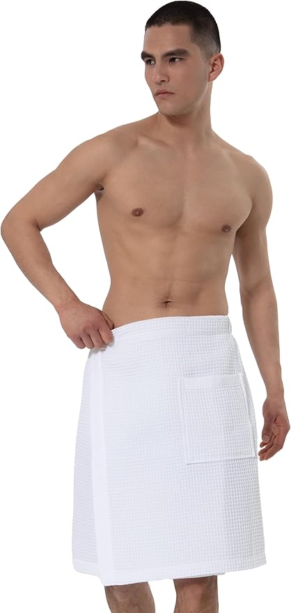 SEYANTE Men's Organic Waffle Spa Wrap – GOTS Certified 100% Turkish Cotton, Adjustable Closure, Same-Color Piping
