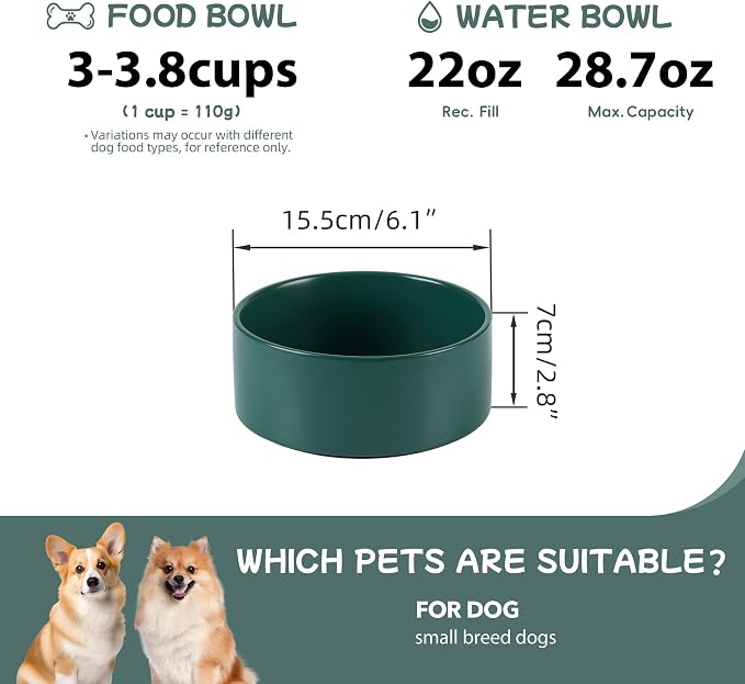 Havniva 6.1” Ceramic Dog Bowls, Dog Food and Water Bowl for Small & Medium Dogs, Durable Dog Water Bowl with Non-Slip Rubber Base Large Capacity Pet Feeding Bowl