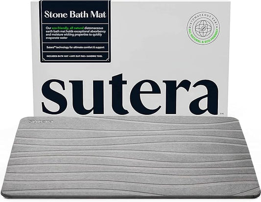 SUTERA - Stone Bath Mat, Diatomaceous Earth Shower Mat, Non-Slip Super Absorbent Quick Drying Bathroom Floor Mat, Natural, Easy to Clean (23.5 x 15 Gray)