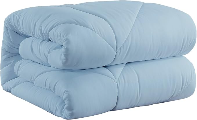 Feather and Loom Chevron Stitch Down Alternative All Seasons Comforter - Soft and Easy Care Microfiber Cover, Hypoallergenic High Loft Fiber Fill, Machine Washable Color: Blue Fog Size: Twin