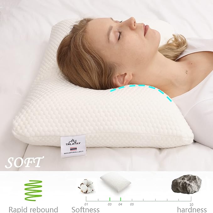 Talalay 100% Natural Premium Latex Pillow, Helps Relieve Pressure, No Memory Foam Chemicals, Perfect Package Best Gift with Removable Tencel Cover (Queen (Pack of 1), Soft)