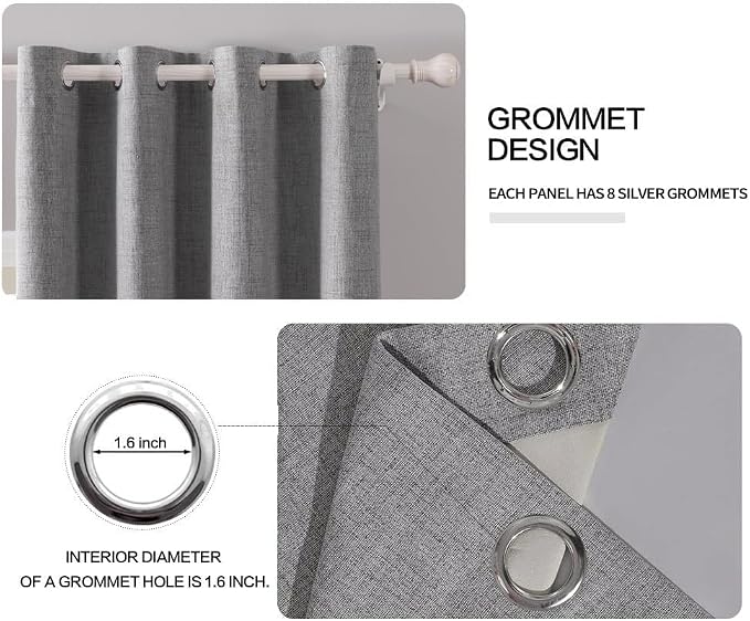 MIULEE Linen Blackout Curtains and Drapes 100% Room Darken Thermal Insulated Grommet Window Panels with Coating 2 PCs W 42 x L 63 inches Grey