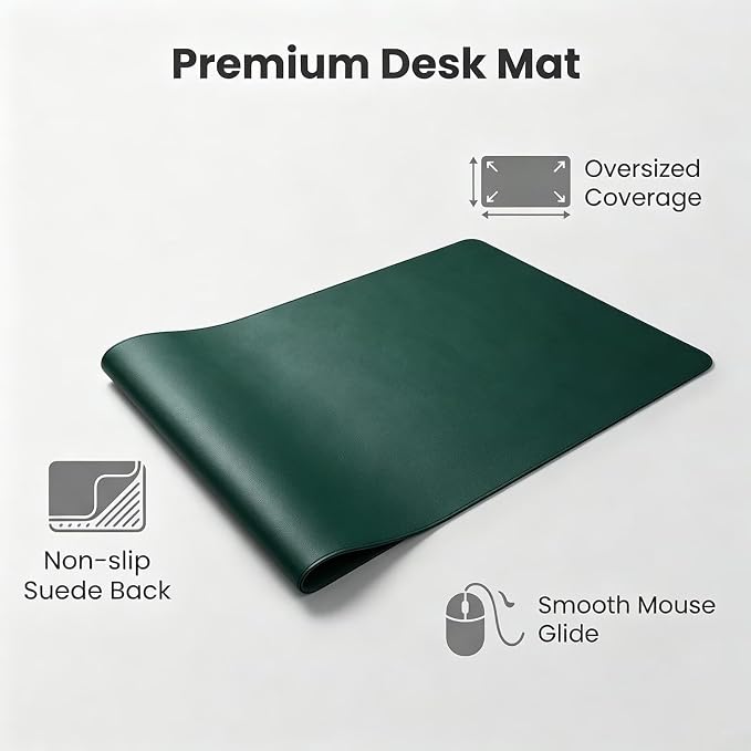 Non-Slip Leather Desk Pad, Waterproof Laptop Computer Table Keyboard Mat, Table Protector Blotter Surface, Large Mouse Mat for Office/Work/Home/Decor(Dark Green, 27.5" x 35")