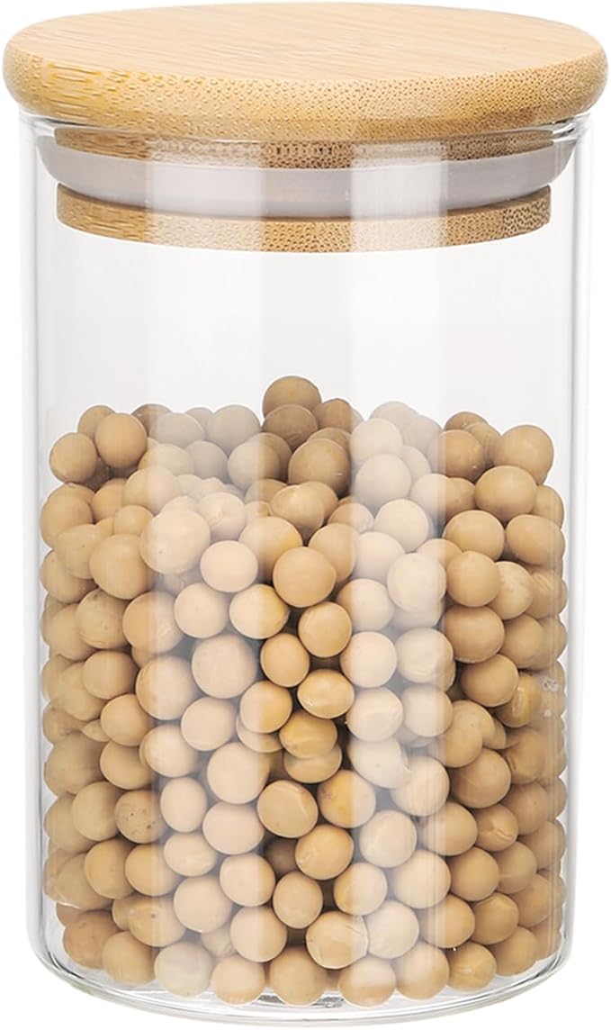 uxcell Glass Food Storage Jars 8.45oz Glass Canisters with Bamboo Airtight Wooden Lids Food Storage Container for Coffee Tea Sugar Candy Cookie Rice Flour Pasta Nuts Clear
