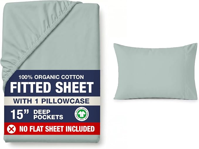 LANE LINEN Twin Fitted Sheets - 100% Organic Cotton 2-Piece Set (1 Fitted Sheet, 1 Pillowcase), Percale Weave, Bottom Sheet, Soft, Breathable, Fits Mattress Upto 15' Deep -French Blue (No Flat Sheet)