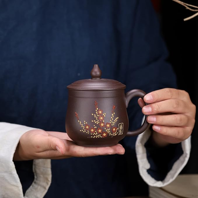 Zisha Teacup 10.8 Oz, Chinese Genuine Yixing Clay Tea Mug,Finemade Tea Cup -Zini Purple Clay