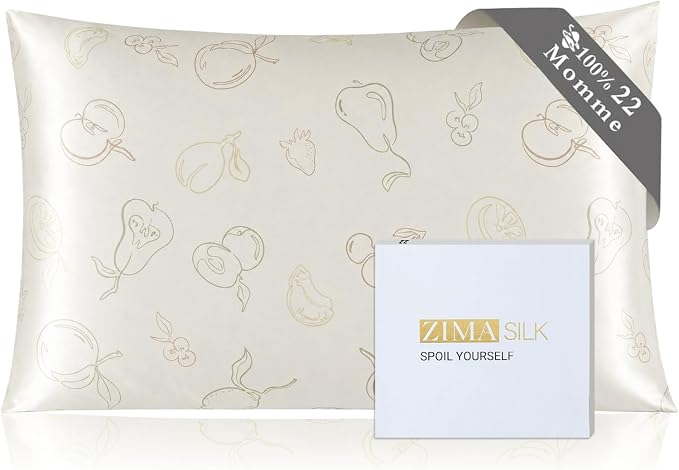 ZIMASILK 22 Momme Silk Pillowcase for Hair and Skin, 100% Mulberry Silk with Hidden Zipper, Grade 6A Luxury Pillow Case for Women, Soft & Durable, Gift Box (Queen 20"x30" Ivory - Fruit Line Art)