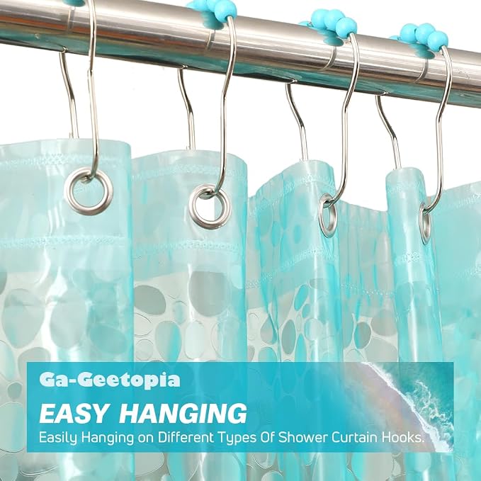 Ga-Geetopia EVA Teal Thin Shower Curtain Liner, Pebble Pattern 72x72 Inch Lightweight Plastic Bathroom Shower Showroom Inner Curtain with Rustproof Metal Grommets and Weighted Magnets(NO Hooks)
