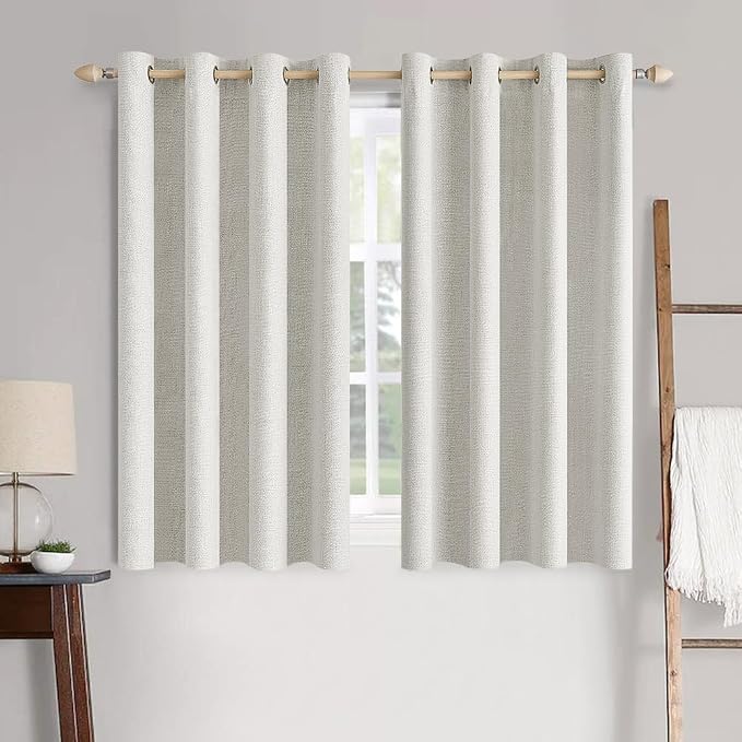 MIULEE 100% Blackout Linen Textured Curtains for Bedroom Solid Thermal Insulated Light Beige Grommet Room Darkening Curtains & Drapes Luxury Decor for Living Room 52 x 45 Inch (2 Panels)