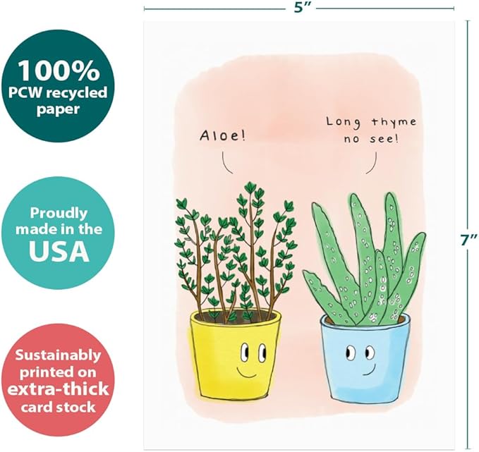 Tree-Free Greetings Thinking Of You Greeting Card,Eco Friendly,Made in USA,100% Recycled Paper,5"x7", Aloe Thyme (GT61279)