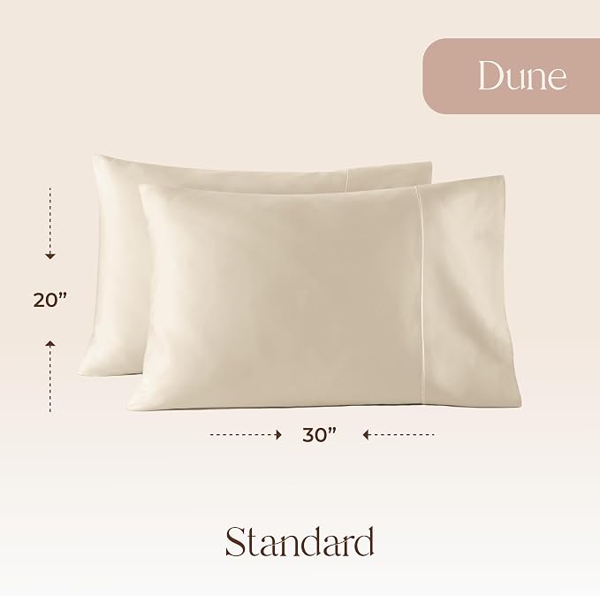 100% Organic Cotton Pillow Cases Standard Size Set of 2-100% Cotton Pillowcases GOTS Certified 300 Thread Count - Naturally Cooling Comfortable Breathable & Soft Pillow Cases (Dune, Standard)