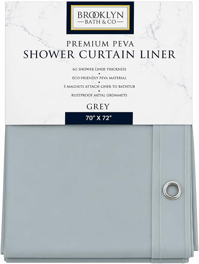 Home Expressions Premium 6 Guage PEVA Shower Curtain Liner - PVC Free Magnetized Bottom Odorless with Rustproof Grommets 70"x72" (Grey)