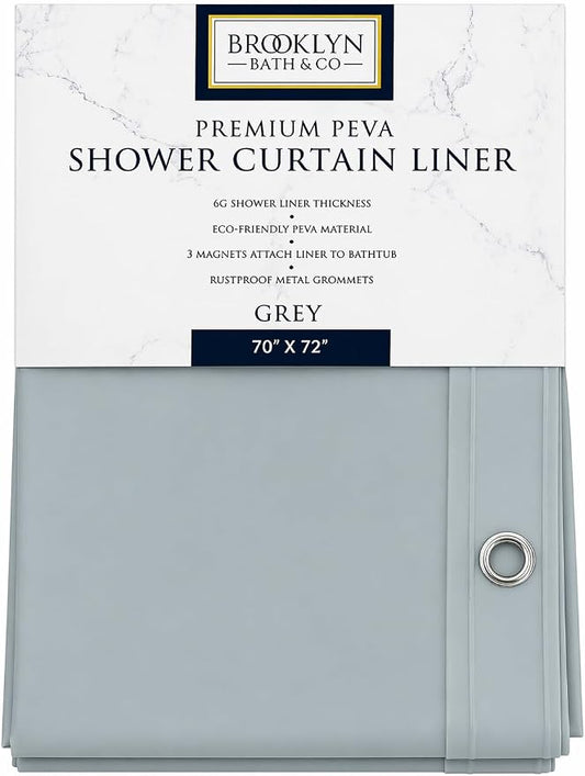 Home Expressions Premium 6 Guage PEVA Shower Curtain Liner - PVC Free Magnetized Bottom Odorless with Rustproof Grommets 70"x72" (Grey)