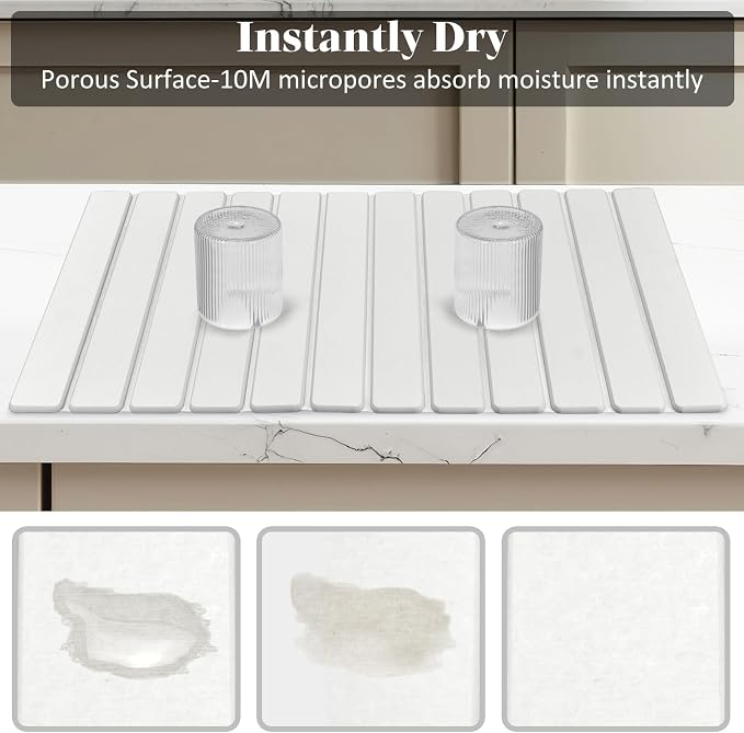 Extra Large Stone Dish Drying Mat for Kitchen Counter, 28"(L)×16"(W) Eco-Friendly Diatomaceous Earth Dish Mats, Fast Dry Absorbent Collapsible Mats for Bottles,Dishes, Match Any Countertop
