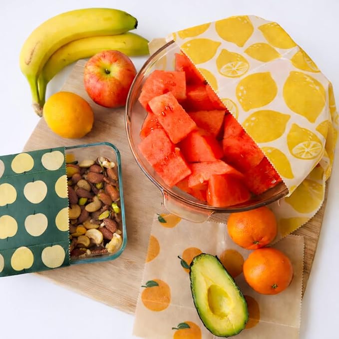 Truebee Reusable Beeswax Food Wraps 7-Pack Summer Orchard – Non Toxic, Plastic Free, Silicone Free, Sustainable, Environmentally Friendly, Organic Cotton Beeswax Wraps (S, M, L)