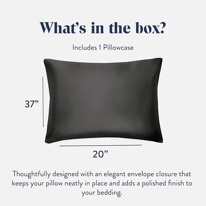 Brooklinen Mulberry Silk Pillowcase – 100% Pure Silk Pillow Case, Soft & Durable, Anti-Friction Comfort, Hight Quality Smooth Texture – Machine Washable & Breathable – King Size (Carbon)