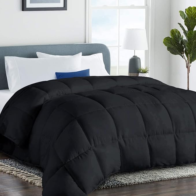 COHOME Premium Twin/Twin XL Size Comforter, All-Season Quilted Down Alternative Duvet Insert, Luxury Hotel GentleSoft Comforter with Anti-Clump Tech & 8 Tabs - Reversible - Black 64x88 inches