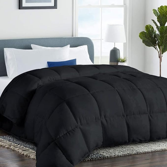 COHOME Premium California King Size Comforter, All-Season Quilted Down Alternative Duvet Insert, Luxury Hotel GentleSoft Comforter with Anti-Clump Tech & 8 Tabs - Reversible - Black 96 x104 inches