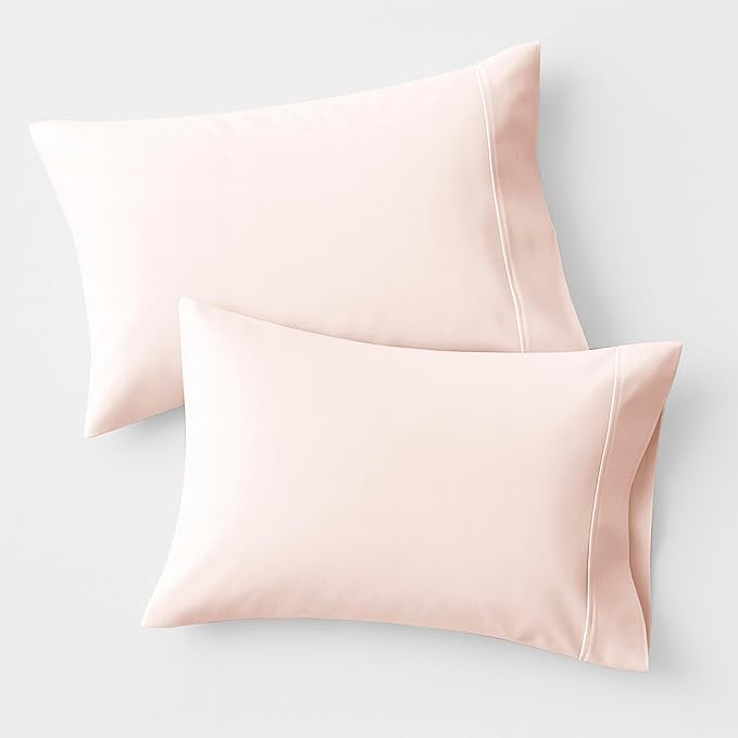 100% Organic Cotton Pillow Cases King Size Set of 2 - Organic Cotton Percale Weave Pillowcases King Size (Blush), Soft, Cooling, Crisp & Breathable Percale Pillow Covers